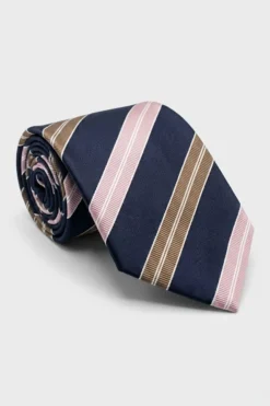 Cravatta Jacquard in Seta Rigata - RIGATO BLU/MARRONE