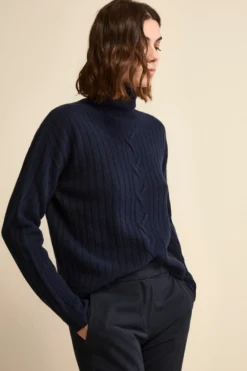 Dolcevita in Lana e Cashmere con Treccia - BLU