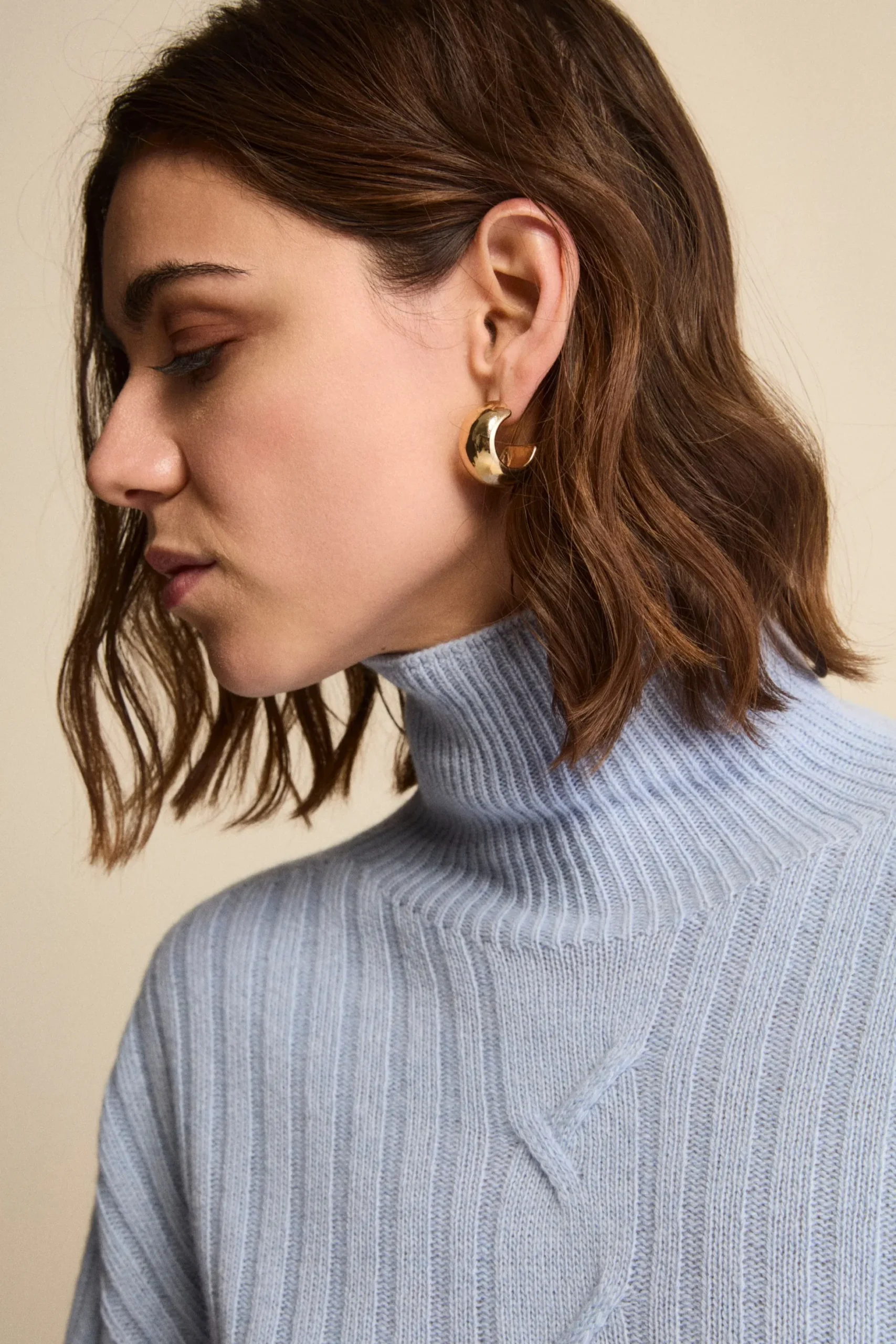 Dolcevita in Lana e Cashmere con Treccia - AZZURRO