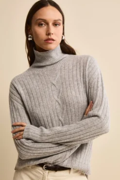 Dolcevita in Lana e Cashmere con Treccia - GRIGIO CHIARO