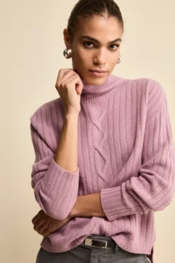 Dolcevita in Lana e Cashmere con Treccia - LILLA