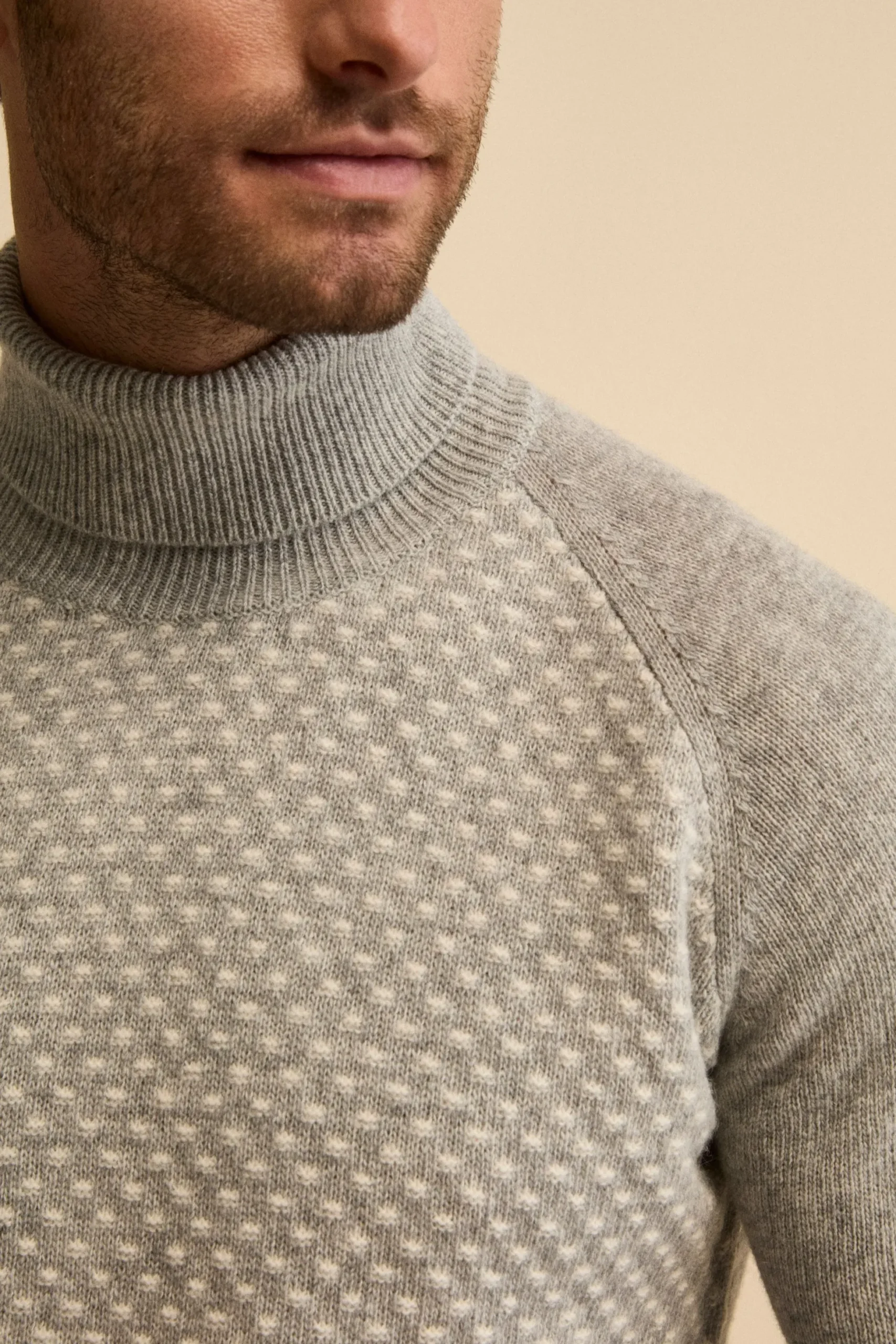 Dolcevita Jacquard in Lana e Cashmere - GRIGIO/BEIGE