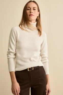 Dolcevita Raglan in Lana e Cashmere con Collo a Coste - BIANCO OTTICO