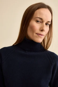 Dolcevita Raglan in Lana e Cashmere con Collo a Coste - BLU