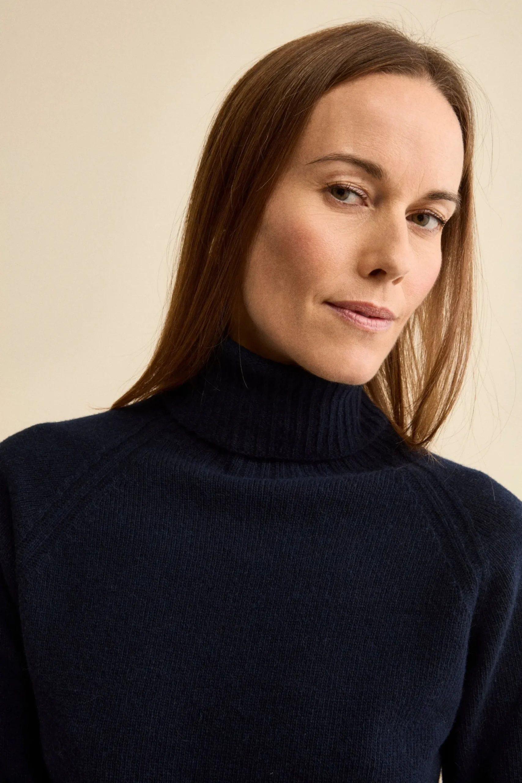 Dolcevita Raglan in Lana e Cashmere con Collo a Coste - BLU