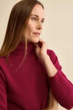 Dolcevita Raglan in Lana e Cashmere con Collo a Coste - CILIEGIA