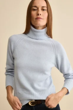 Dolcevita Raglan in Lana e Cashmere con Collo a Coste - AZZURRO