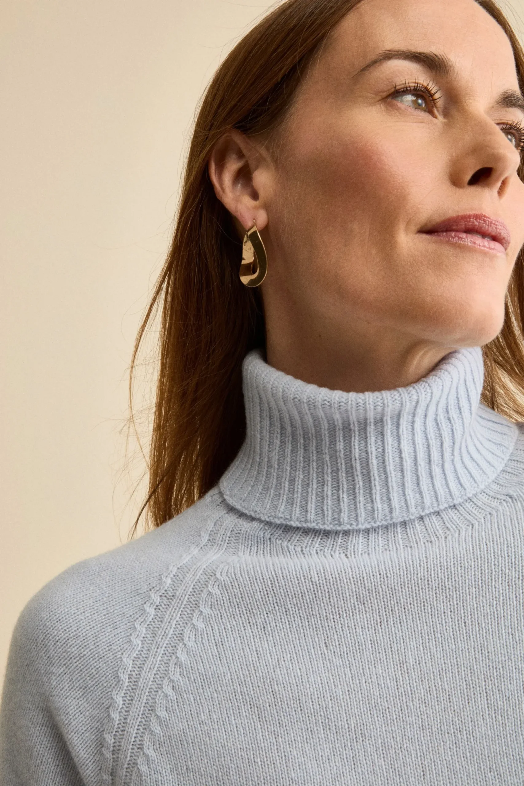Dolcevita Raglan in Lana e Cashmere con Collo a Coste - AZZURRO