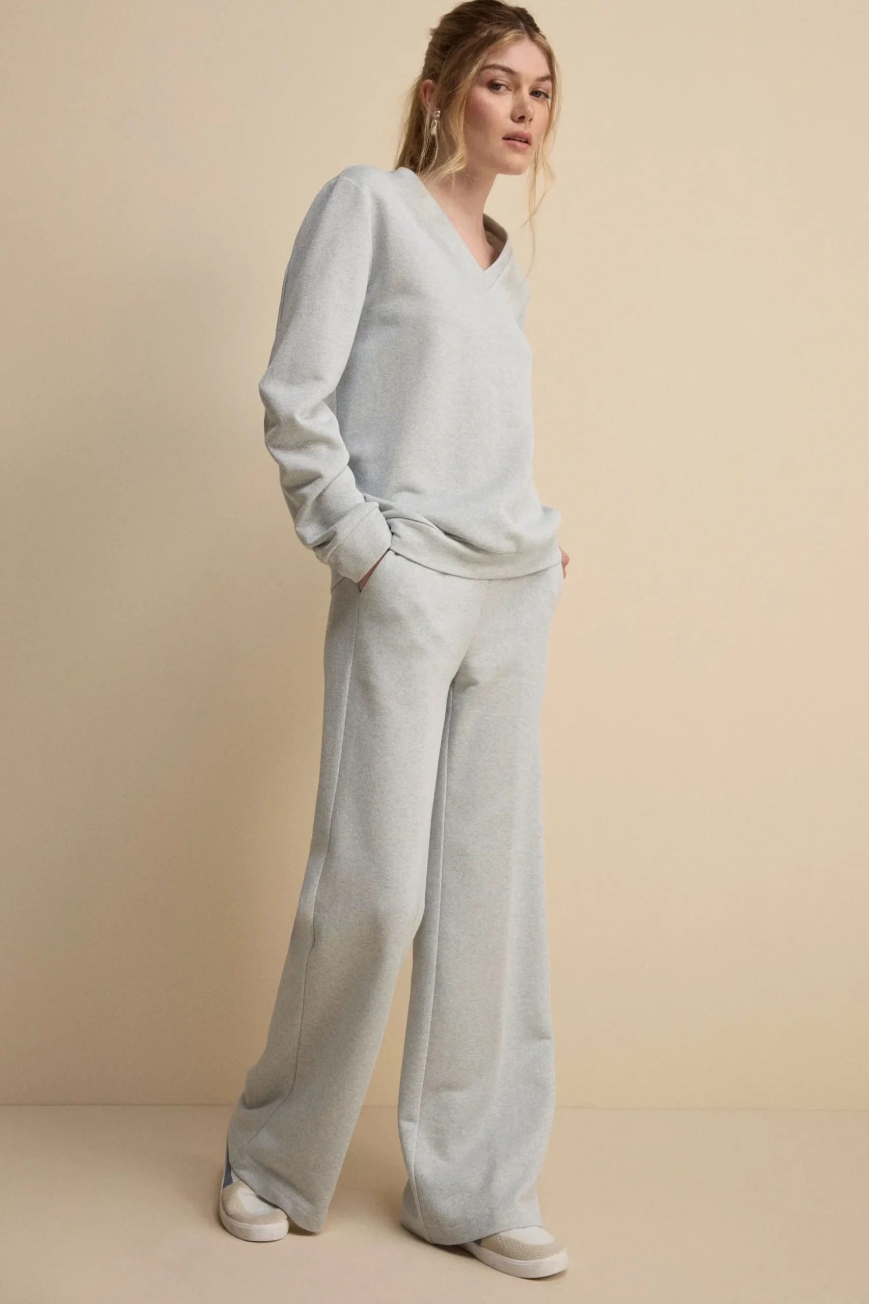 Felpa Lurex con Scollo a V - AZZURRO