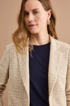 Giacca Aperta in Misto Cotone Bouclé con Lurex - BEIGE