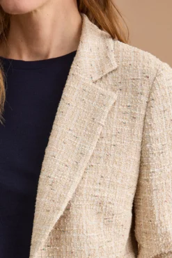 Giacca Aperta in Misto Cotone Bouclé con Lurex - BEIGE
