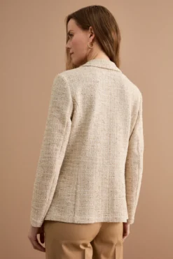 Giacca Aperta in Misto Cotone Bouclé con Lurex - BEIGE