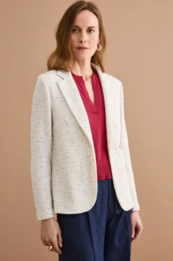 Giacca Aperta in Misto Cotone Bouclé con Lurex - BIANCO