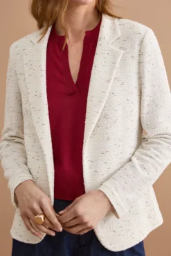 Giacca Aperta in Misto Cotone Bouclé con Lurex - BIANCO