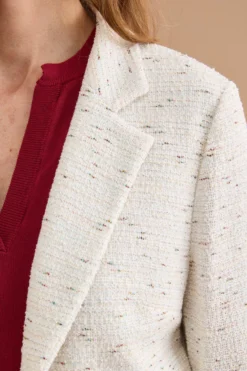 Giacca Aperta in Misto Cotone Bouclé con Lurex - BIANCO
