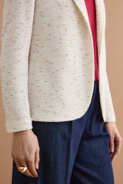 Giacca Aperta in Misto Cotone Bouclé con Lurex - BIANCO