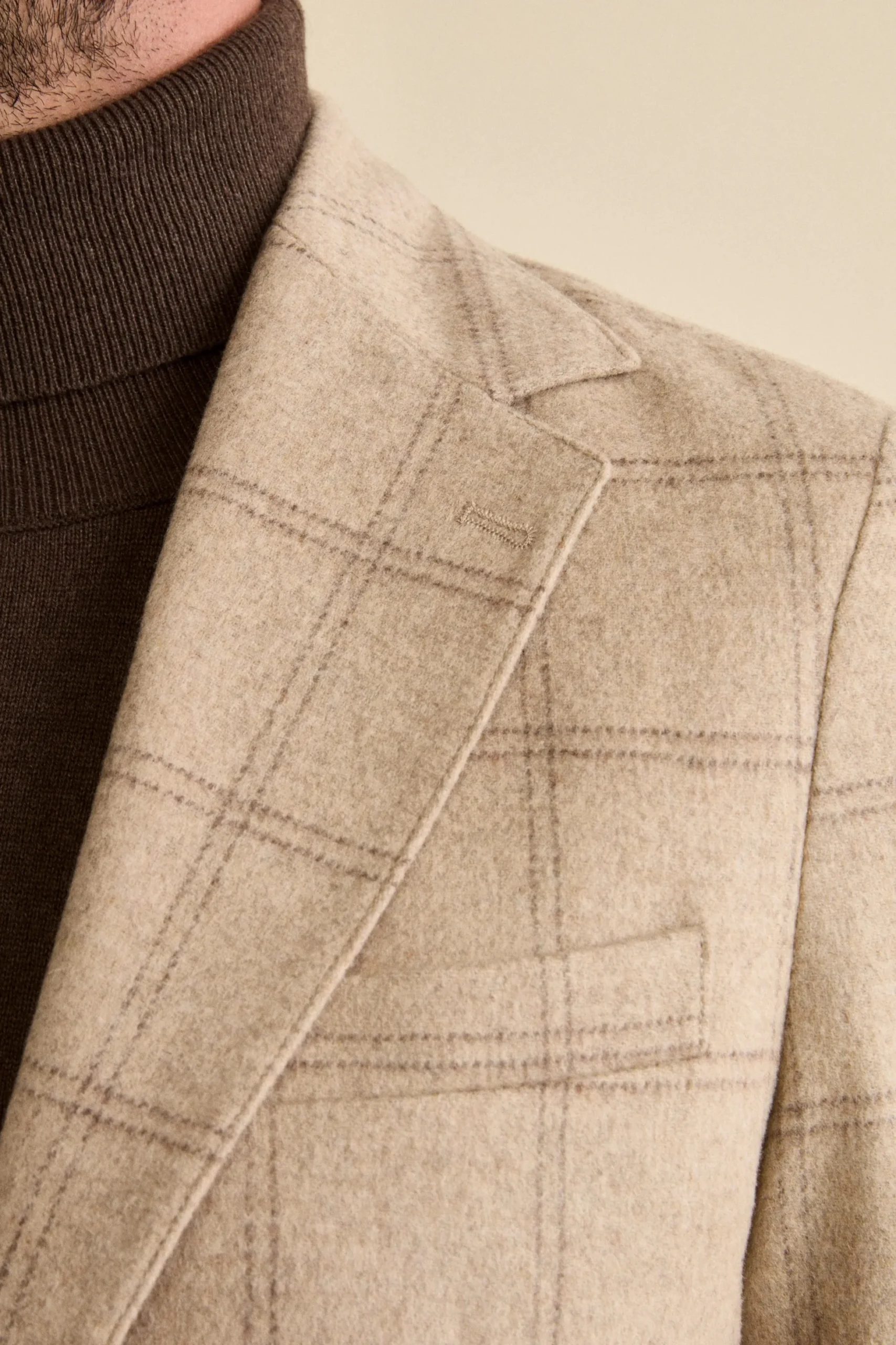 Giacca Check Destrutturata in Misto Lana - BEIGE