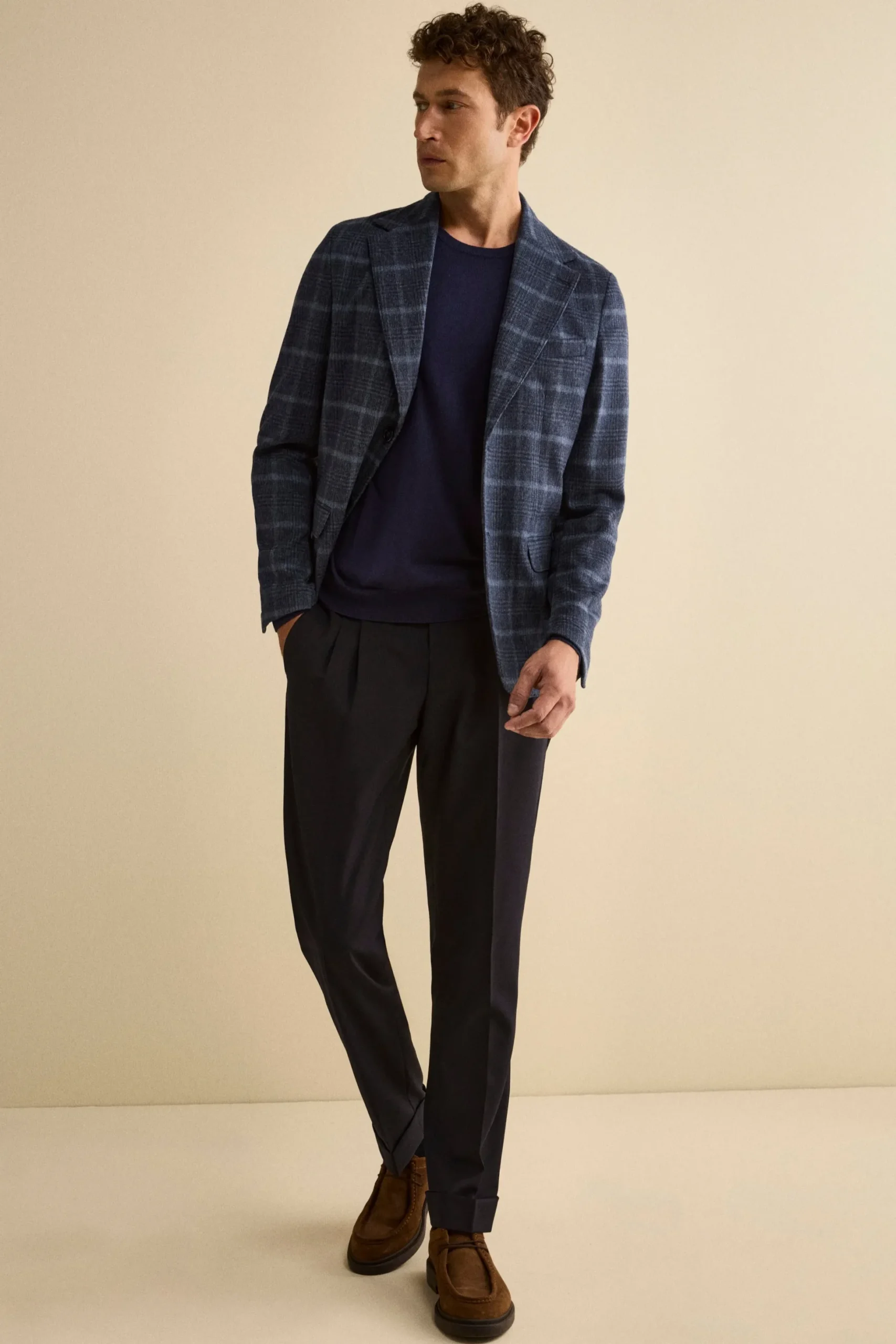 Giacca Check Destrutturata in Misto Lana - BLU
