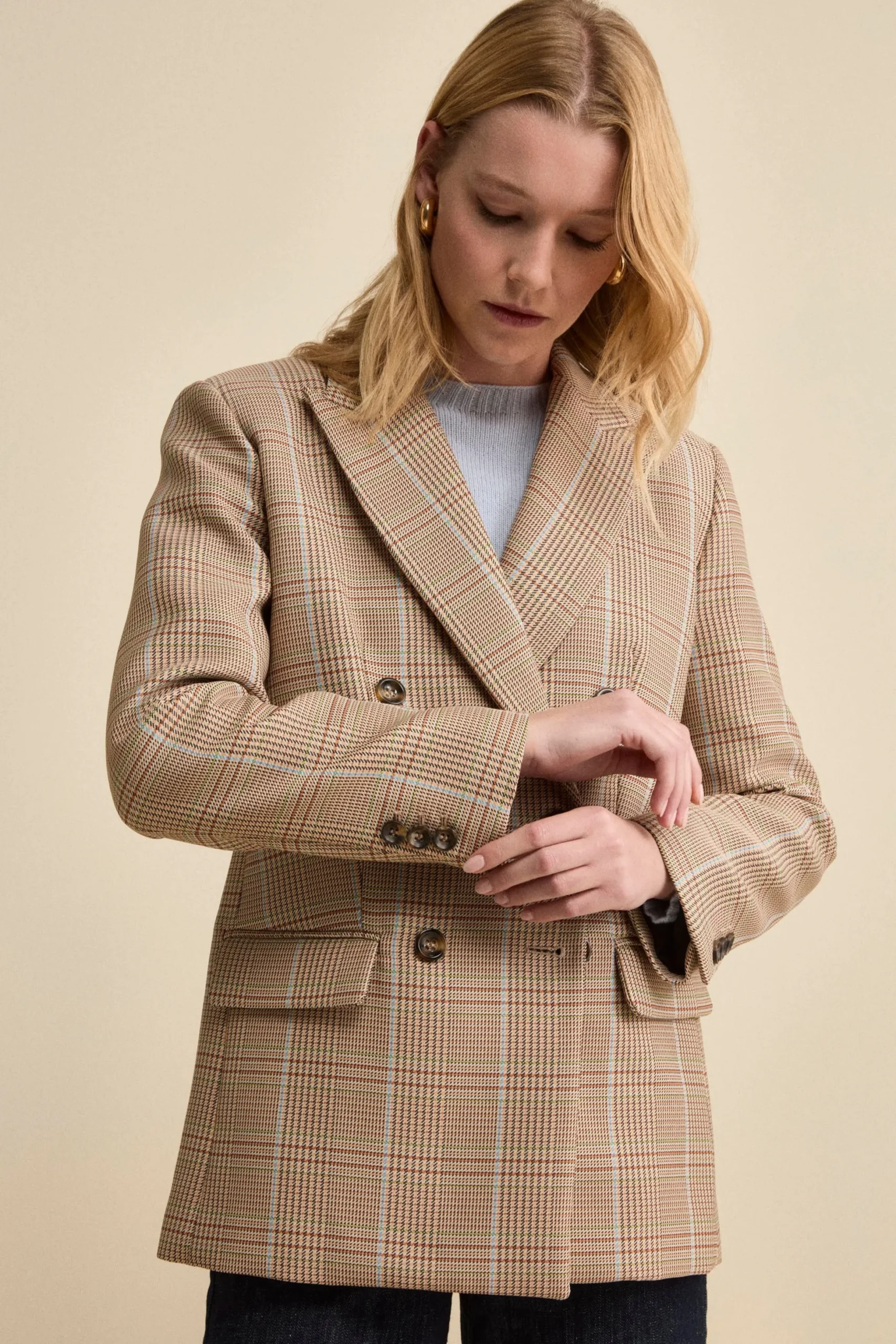 Giacca Check Doppiopetto in Misto Cotone - CAMMELLO QUADRI