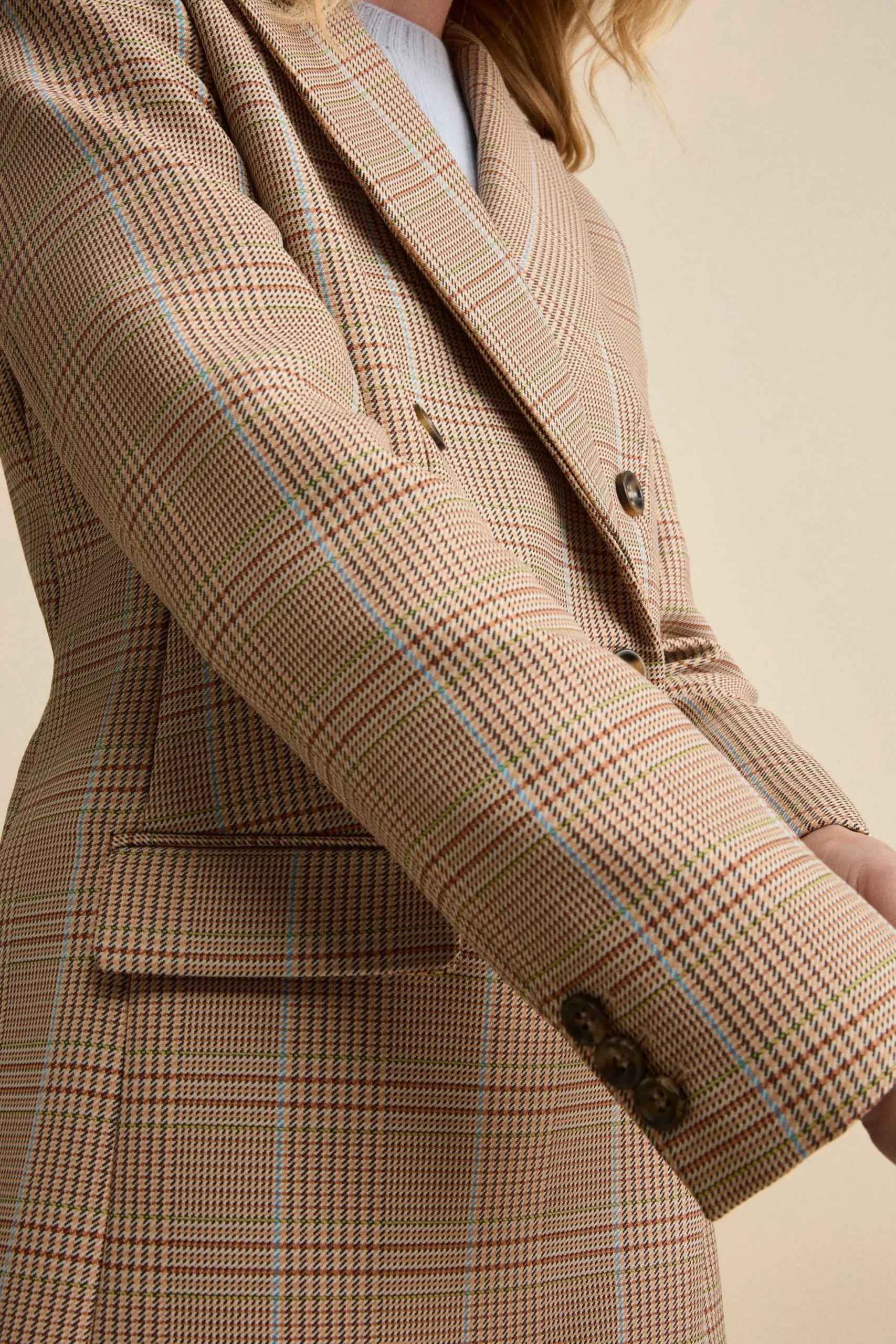 Giacca Check Doppiopetto in Misto Cotone - CAMMELLO QUADRI