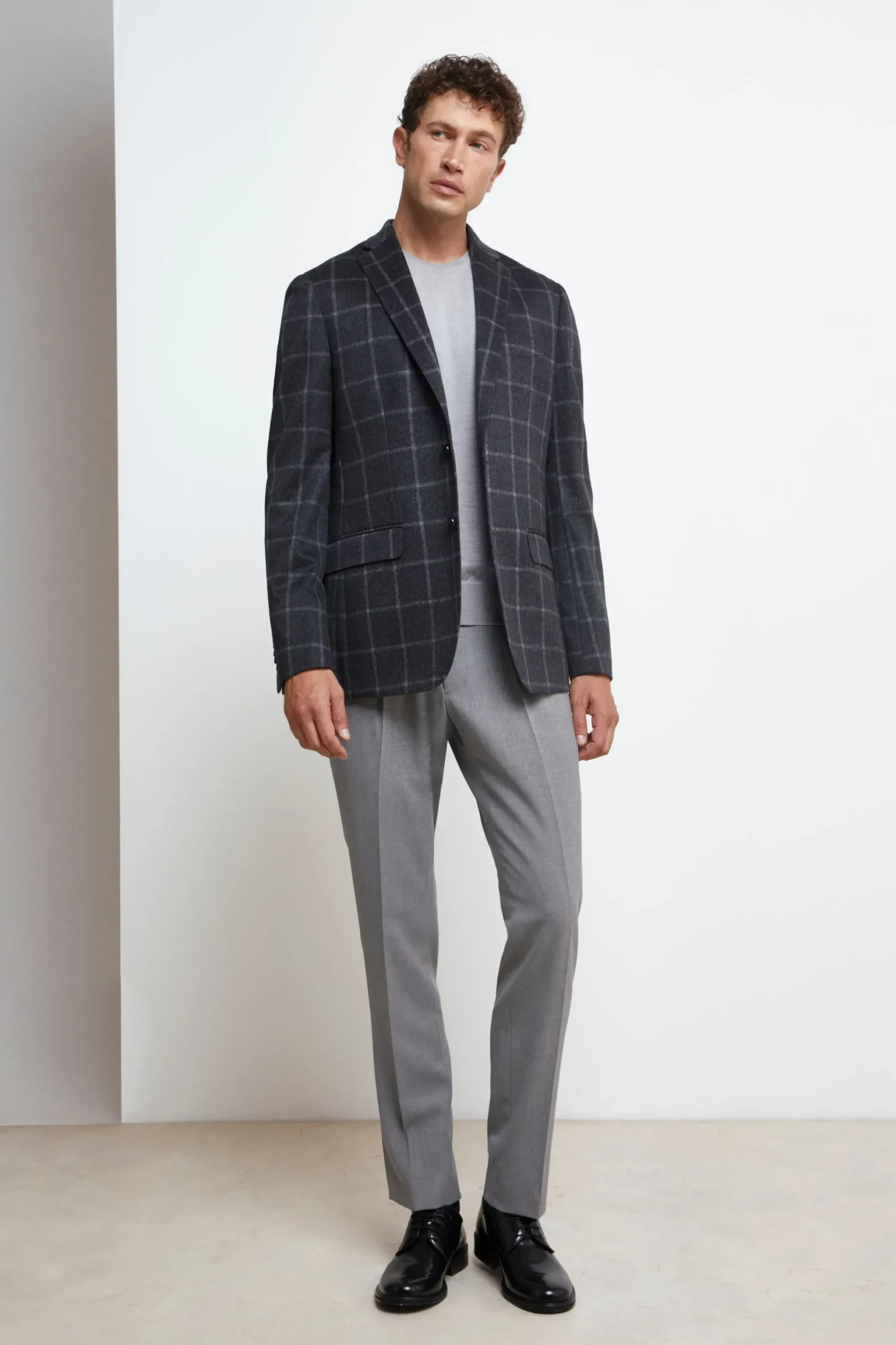 Giacca Check in Cashmere - GRIGIO QUADRI