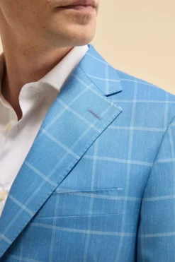 Giacca Check Monopetto in Seta e Cashmere - AZZURRO QUADRI