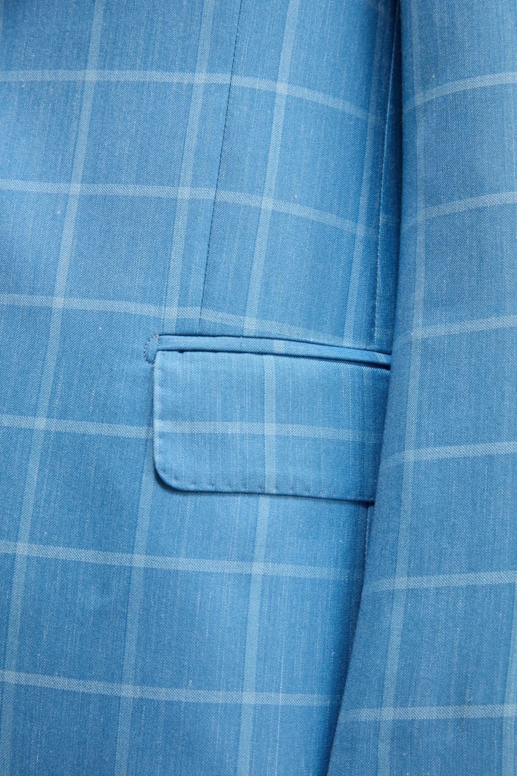 Giacca Check Monopetto in Seta e Cashmere - AZZURRO QUADRI