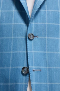 Giacca Check Monopetto in Seta e Cashmere - AZZURRO QUADRI