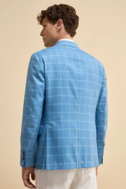 Giacca Check Monopetto in Seta e Cashmere - AZZURRO QUADRI