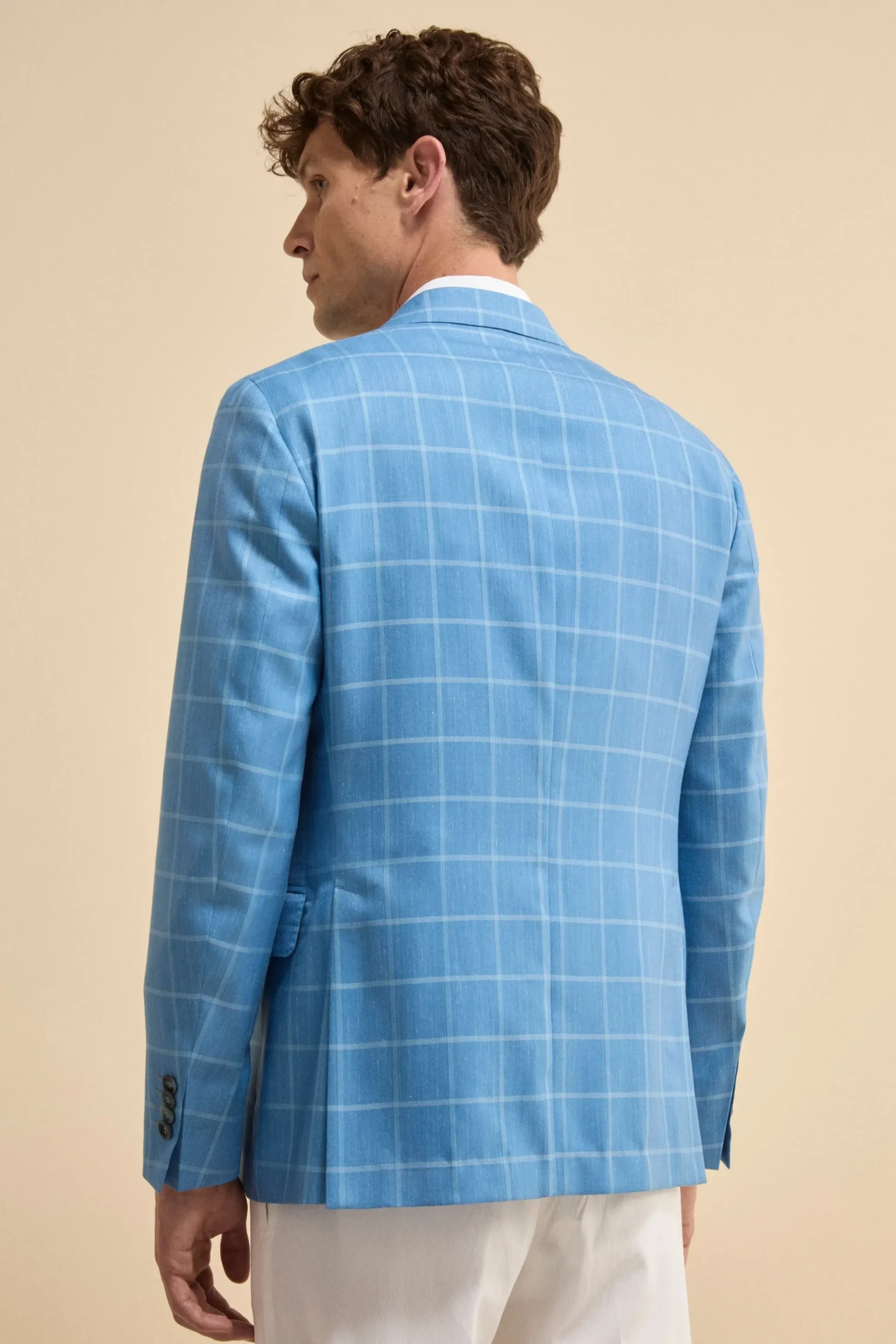 Giacca Check Monopetto in Seta e Cashmere - AZZURRO QUADRI