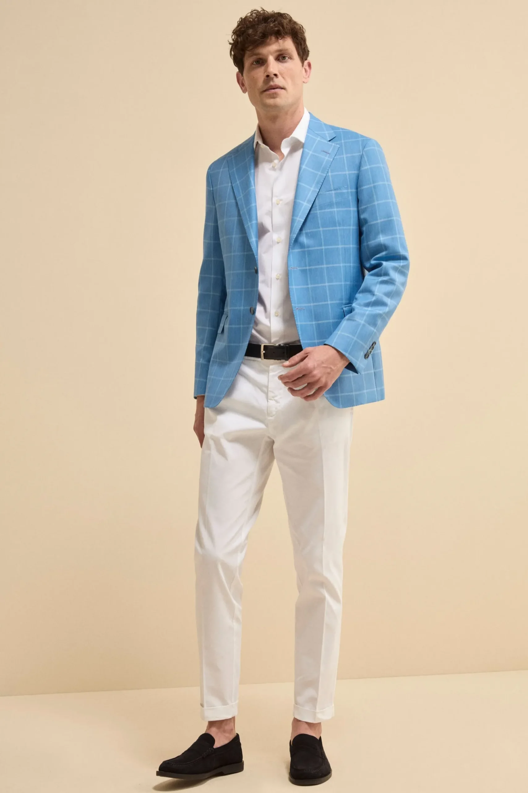 Giacca Check Monopetto in Seta e Cashmere - AZZURRO QUADRI