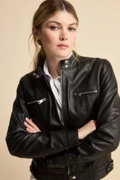 Giacca di Pelle Coreana con Zip - NERO