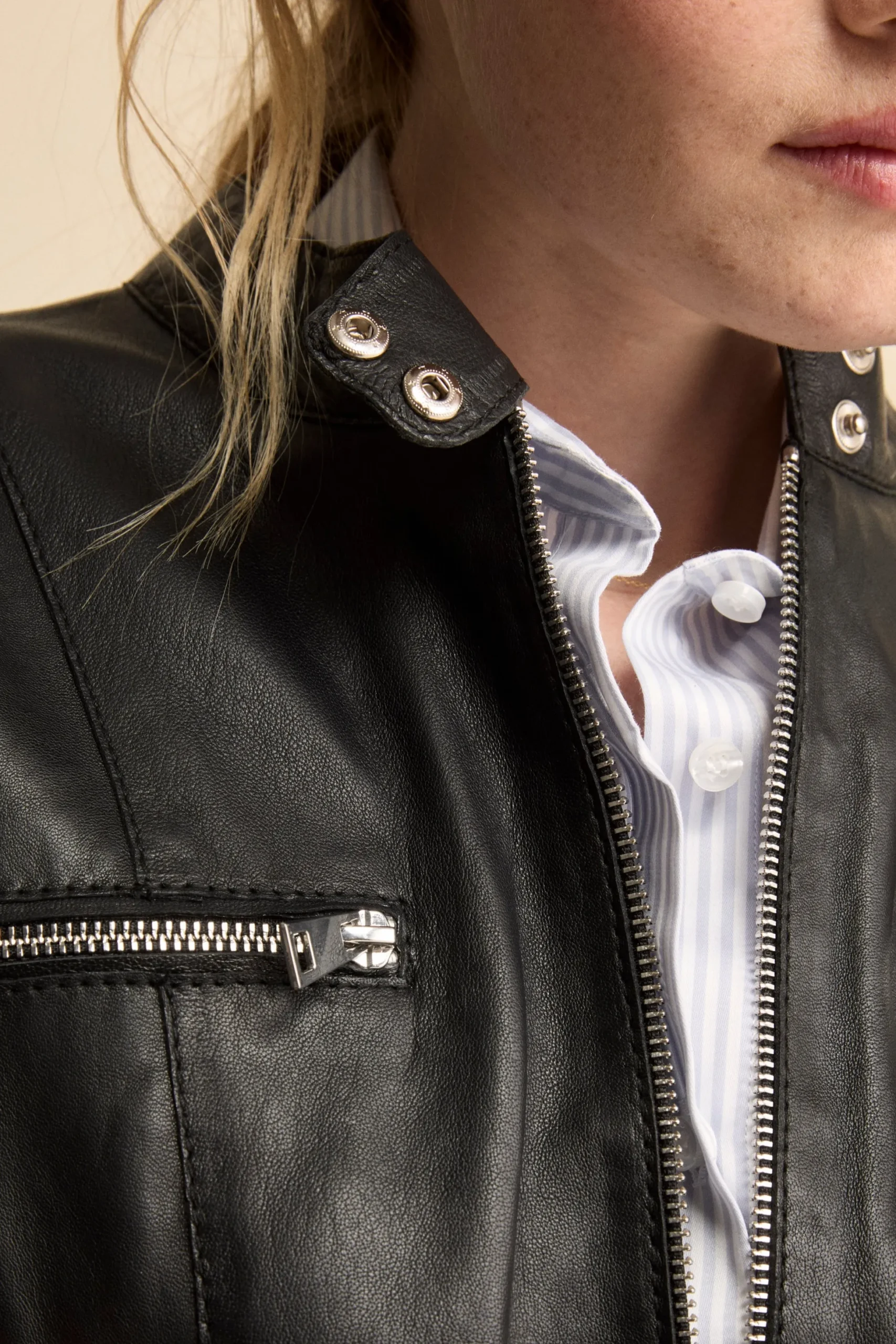 Giacca di Pelle Coreana con Zip - NERO