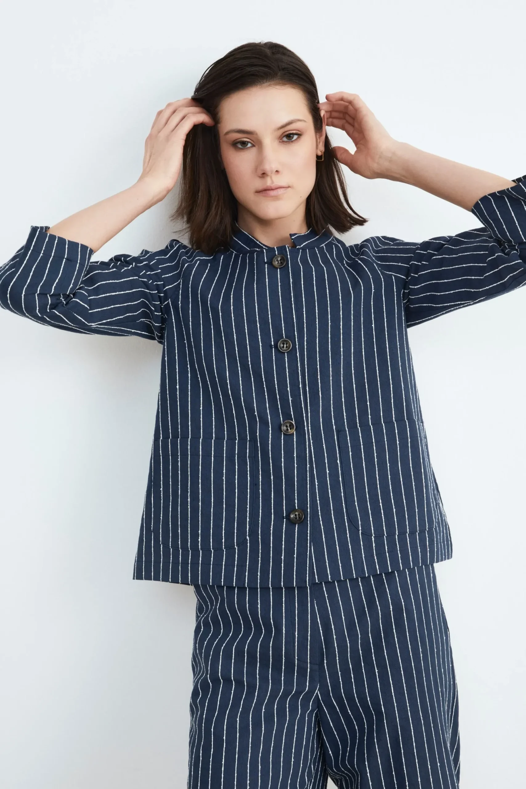 Giacca donna gessata - RIGATO BLU/BEIGE
