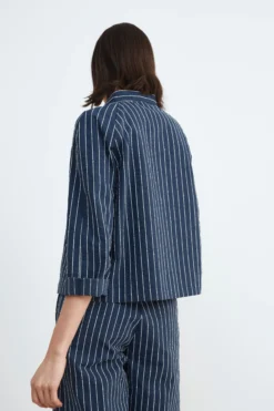 Giacca donna gessata - RIGATO BLU/BEIGE