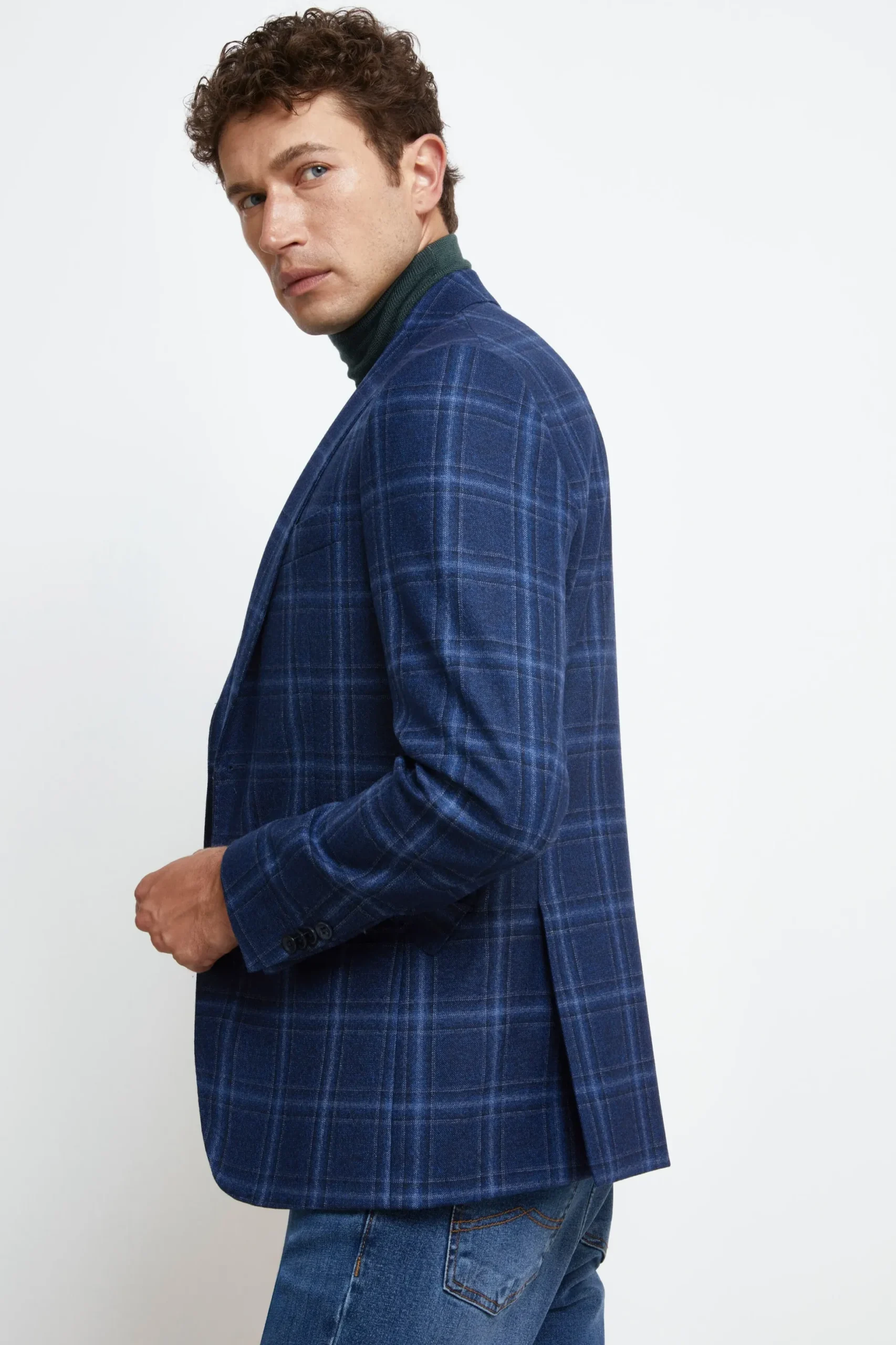 Giacca Elegante in Lana - BLU QUADRI