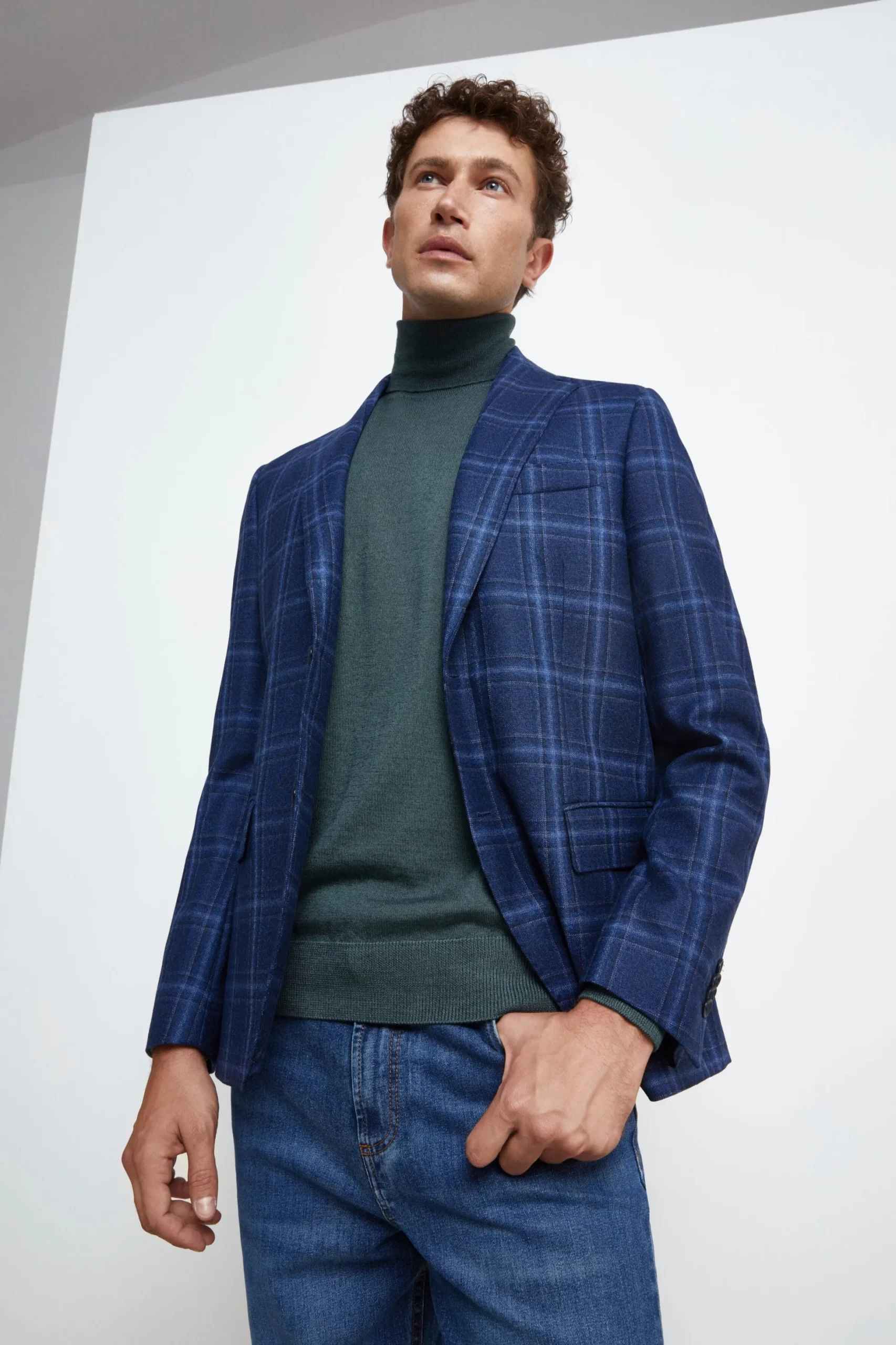 Giacca Elegante in Lana - BLU QUADRI