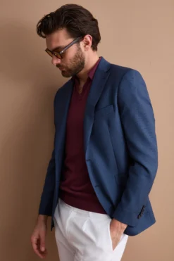 Giacca Monopetto Foderata Slim Fit in Pura Lana Vergine - FANT. BLU