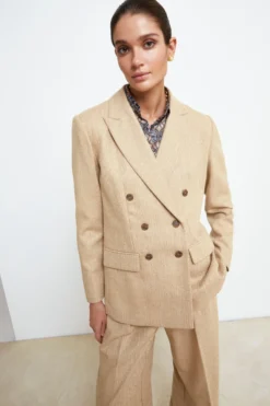 Giacca Over Doppiopetto in Lana - BEIGE SPIGATO