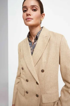 Giacca Over Doppiopetto in Lana - BEIGE SPIGATO