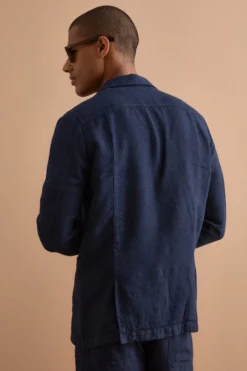 Giacca Regular Fit Sfoderata in Lino - BLU