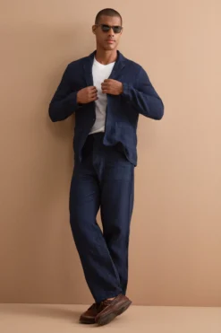 Giacca Regular Fit Sfoderata in Lino - BLU