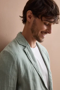 Giacca Regular Fit Sfoderata in Lino - VERDE