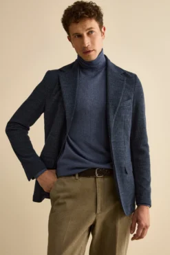 Giacca Sfoderata Slim Fit in Misto Cotone - BLU