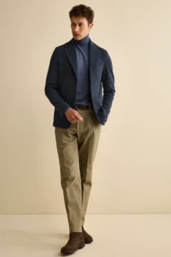 Giacca Sfoderata Slim Fit in Misto Cotone - BLU
