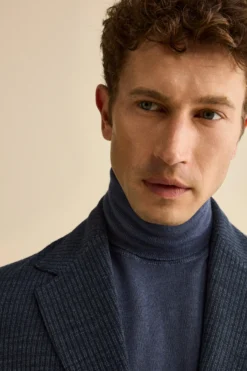 Giacca Sfoderata Slim Fit in Misto Cotone - BLU
