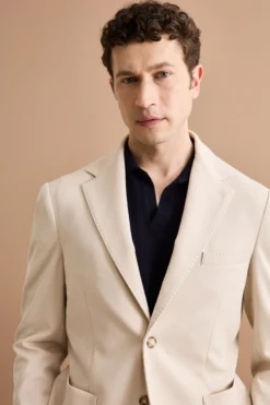 Giacca Slim Fit Semifoderata Revers Classico - BEIGE
