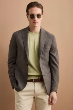 Giacca Slim Fit Semifoderata in Lana Vergine - MARRONE