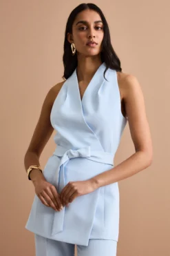 Gilet Cady da Cerimonia con Cintura - CIELO