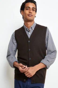 Gilet con Bottoni in Lana merino - CUOIO